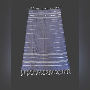 Blue Striped Turkish Cotton Throw Blanket/Beach Towel/Scarf - NWOT